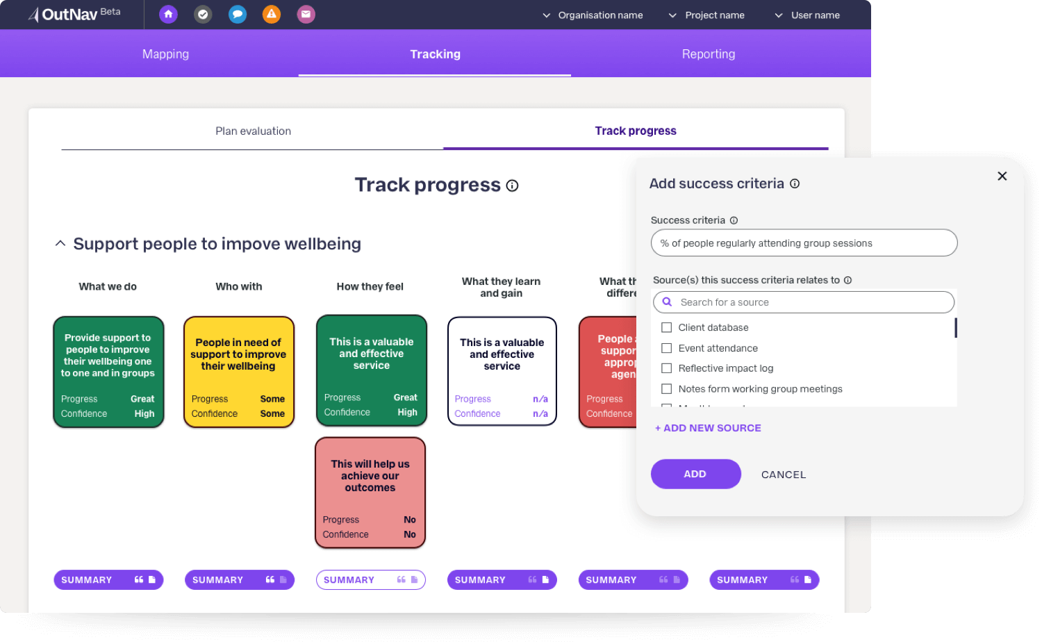 Screenshot of Mtter of Focus’ product OutNav