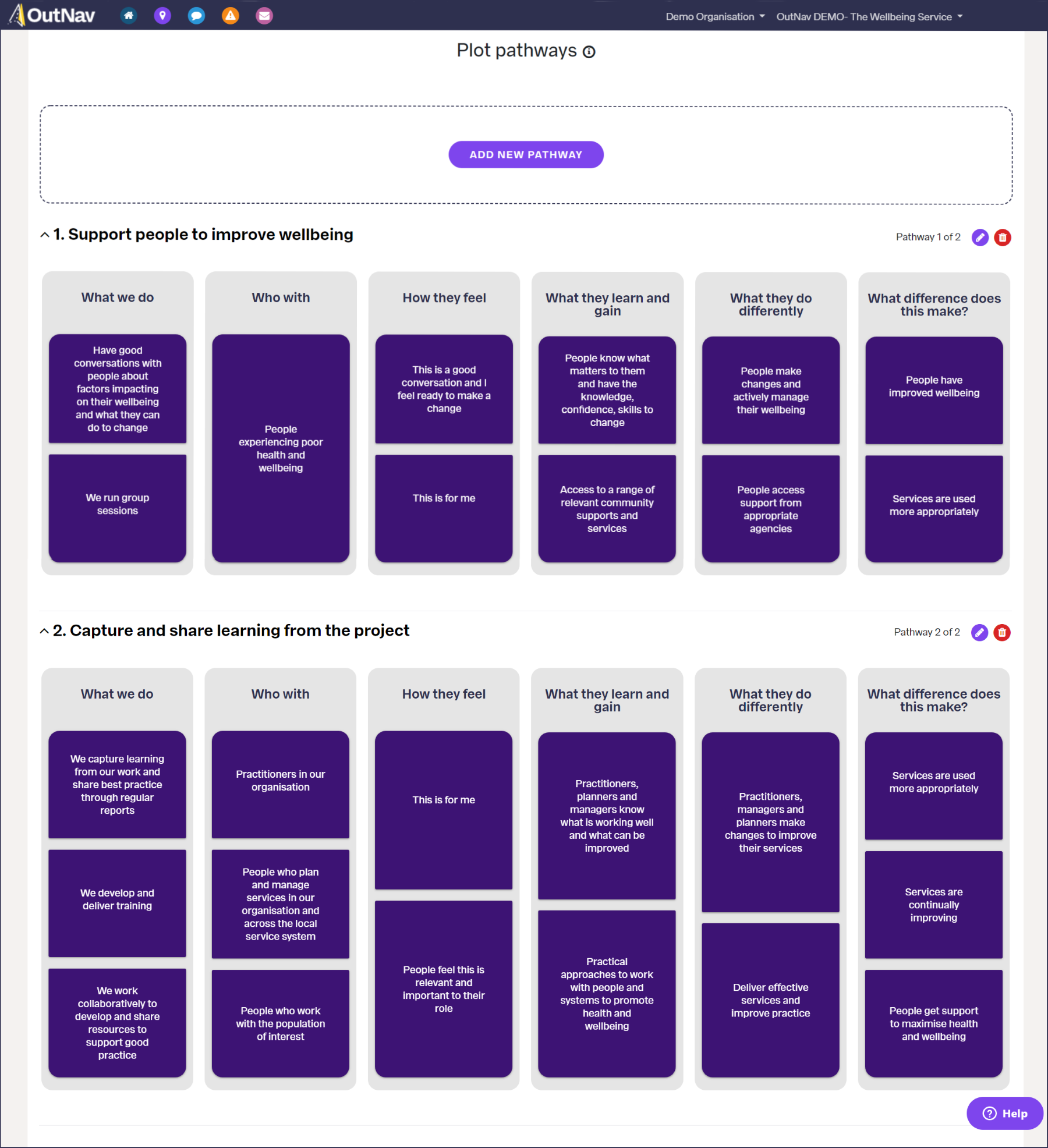 A screenshot of the OutNav software